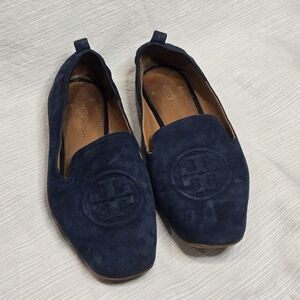 Tory Burch Navy Suede Loafers